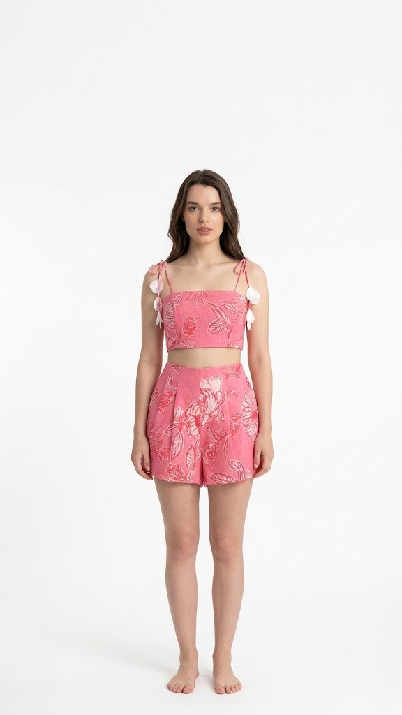 Conjunto Tropical de Crop Top con Lazos y Short