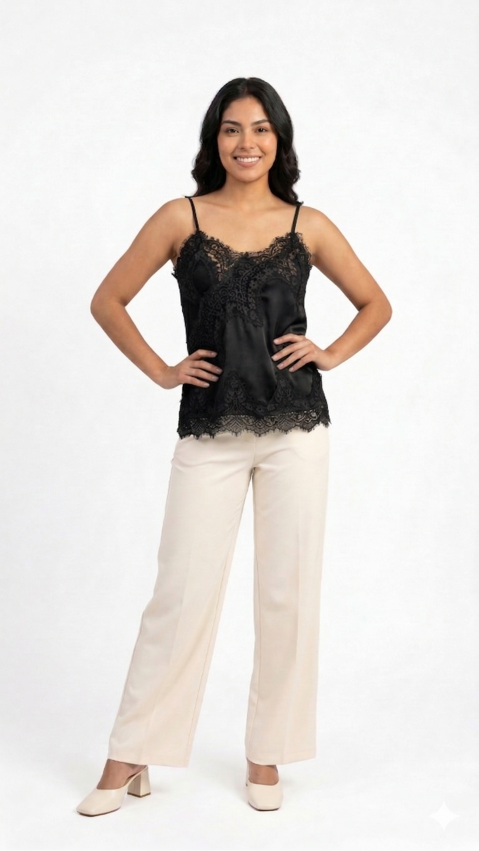 Top Lencero \u0022Elegance\u0022 Satinado con Encaje en Tono Gris Topo